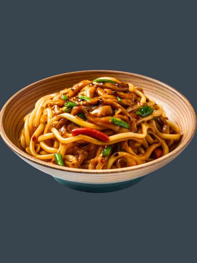 a bowl of egg noodles an Indonesian dish of fried egg noodles known as bami in Suriname or more widely known as mie goreng in Indonesia