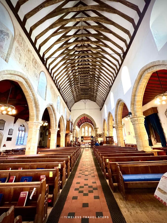 Interior of St Mary's Church, one of the historic places to visit in Battle, East Sussex