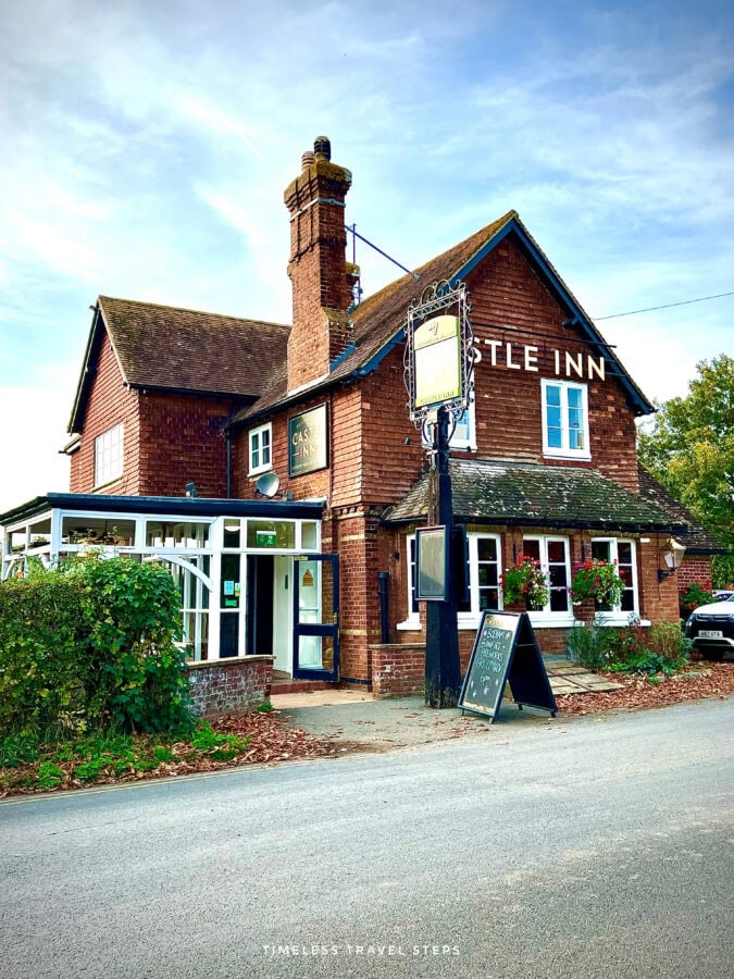 Front view of The Castle Inn in Bodiam, historic pub located across the road from Bodiam Castle, East Sussex