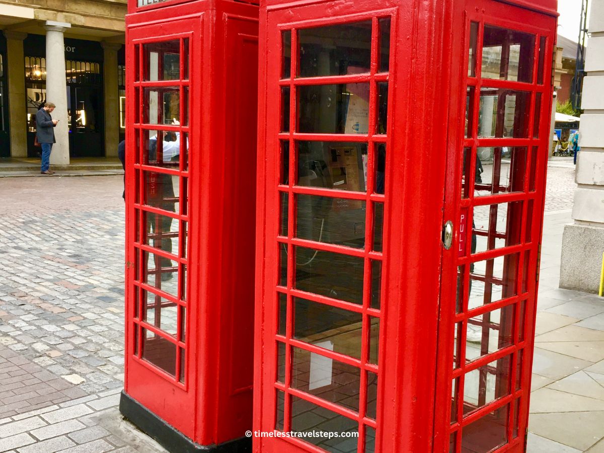 Red phone booth Covent Garden London © Timeless Travel Steps