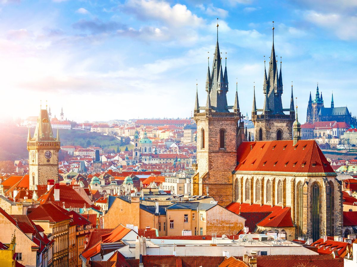 Prague city skyline at almost dusk
