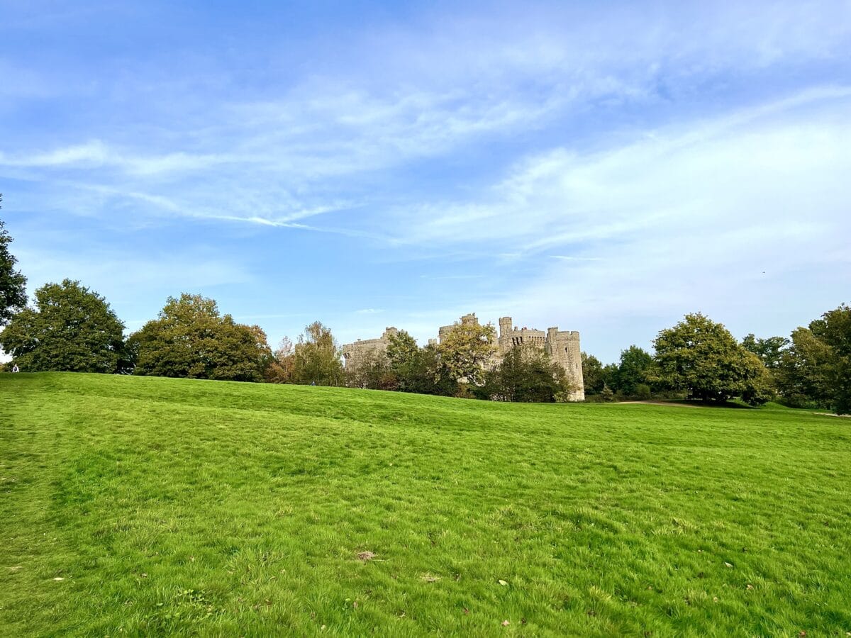 View towards Bodiam Castle from the circular walking route through the surrounding countryside.