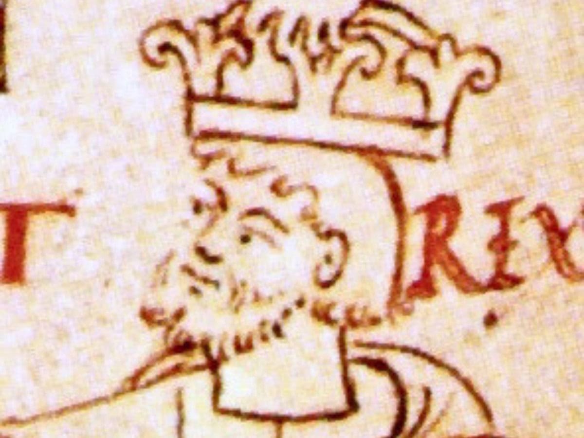 King Cnut, cropped from the 11th-century New Minster Liber Vitae manuscript