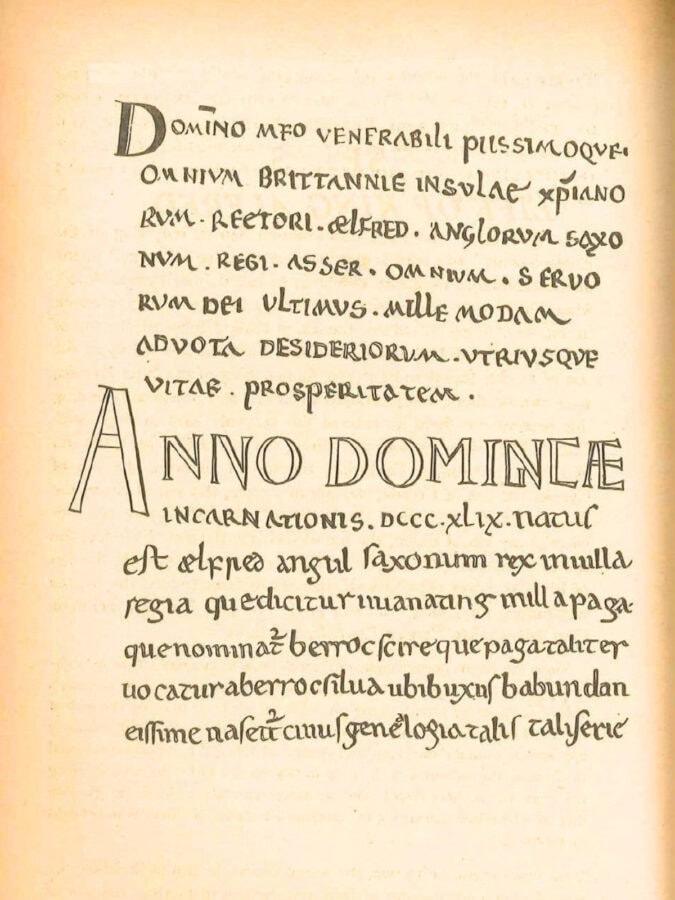 Facsimile of the opening page of Asser's Life of King Alfred, his ninth-century biography of Alfred the Great.