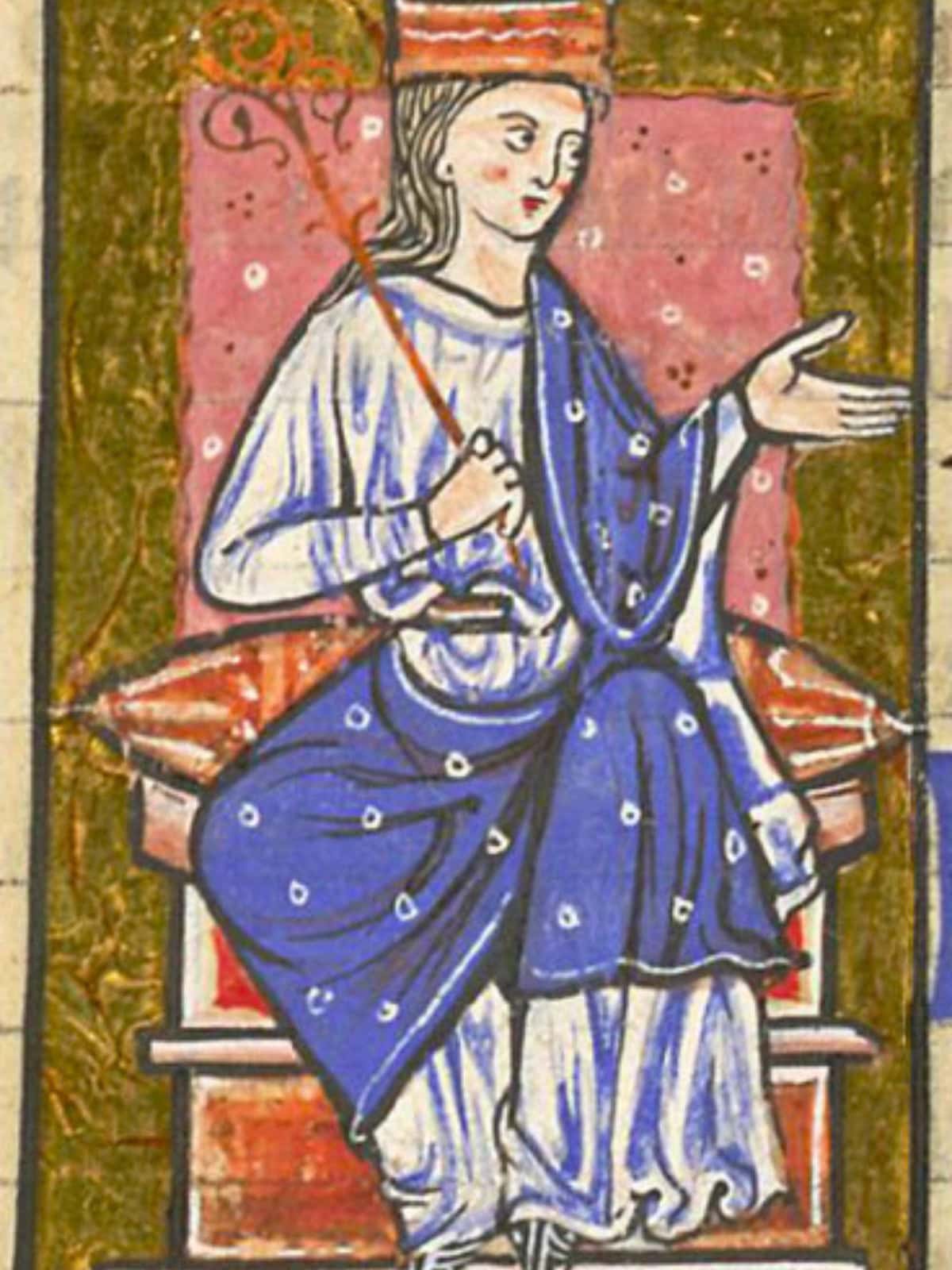 Medieval manuscript depiction of Æthelflæd, Lady of the Mercians, in the thirteenth-century Cartulary of Abingdon Abbey.